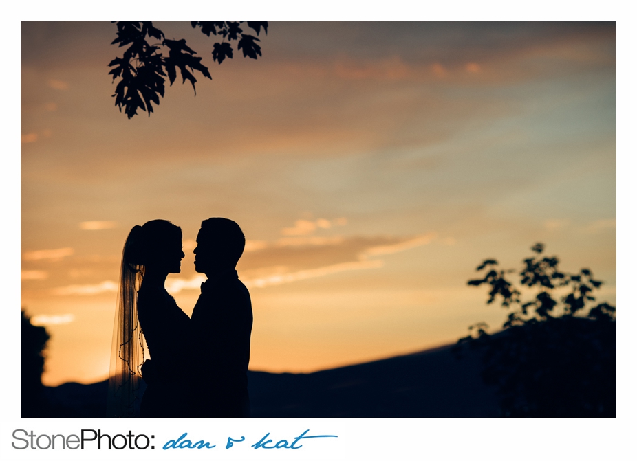 Silhouette of Bride & Groom against sunset